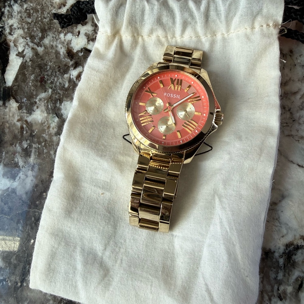 Fossil Gold Watch with Orange Face - Picture 8 of 11